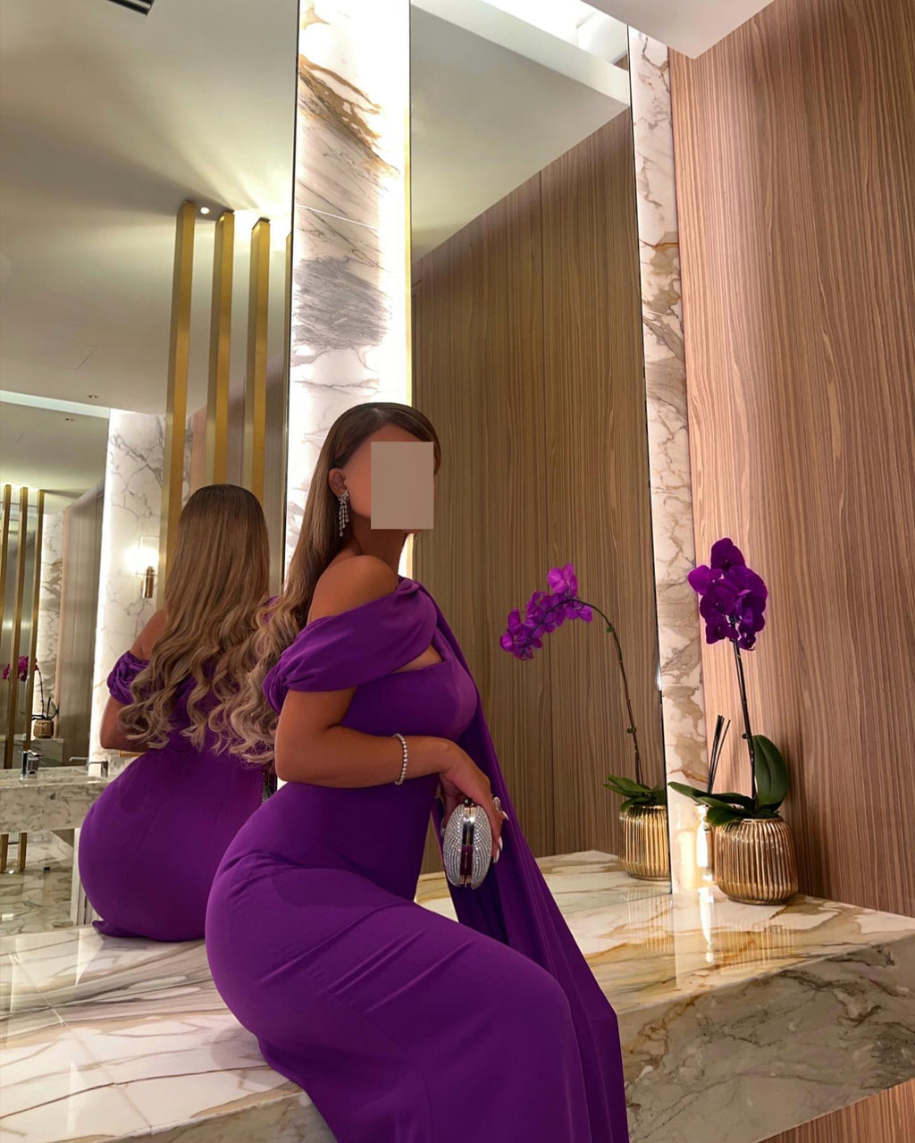 Elegant Purple Mermaid Evening Dress with Cape Sleeve SF112