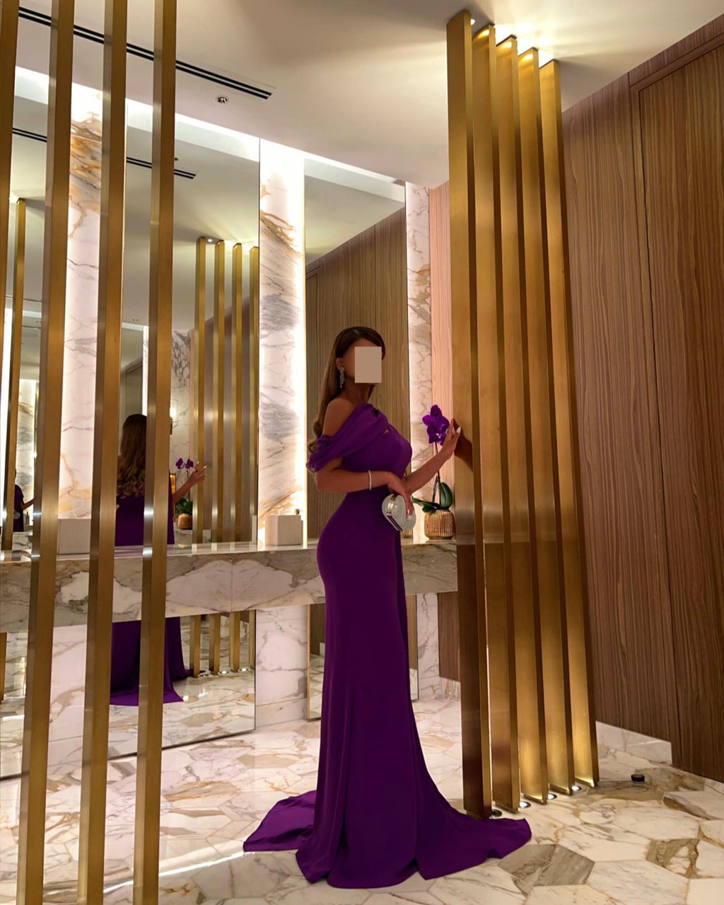 Elegant Purple Mermaid Evening Dress with Cape Sleeve SF112