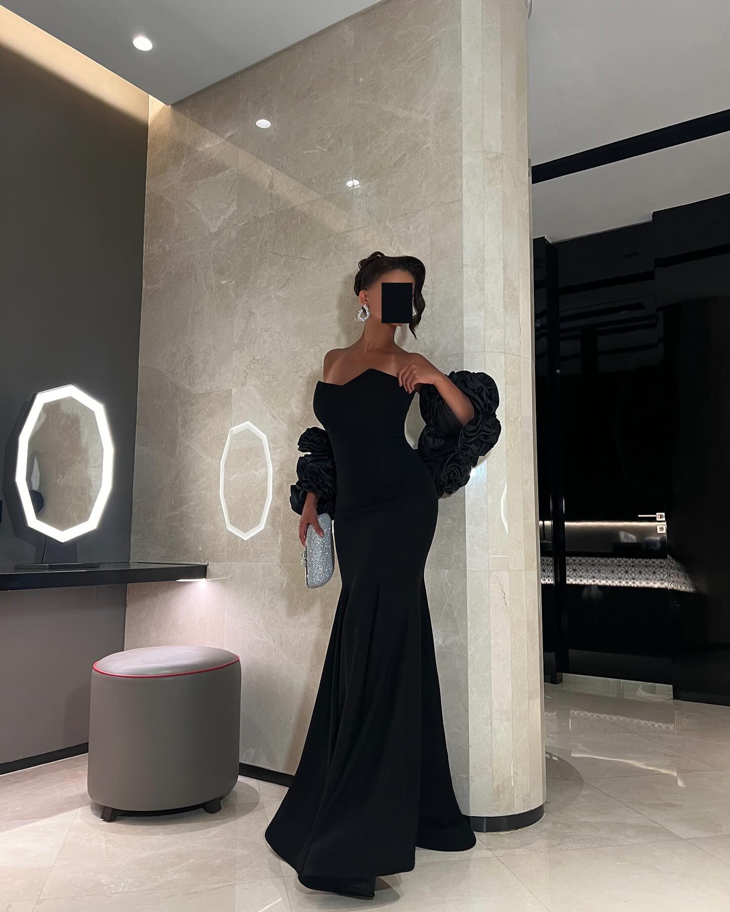Elegant 3D Floral Black Mermaid Evening Dress SF115