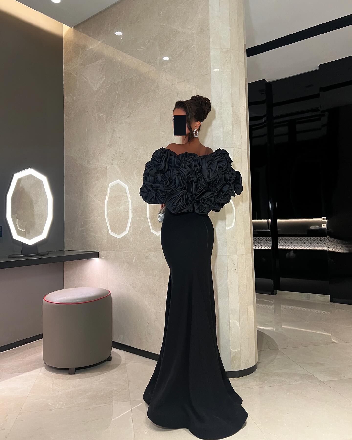 Elegant 3D Floral Black Mermaid Evening Dress SF115