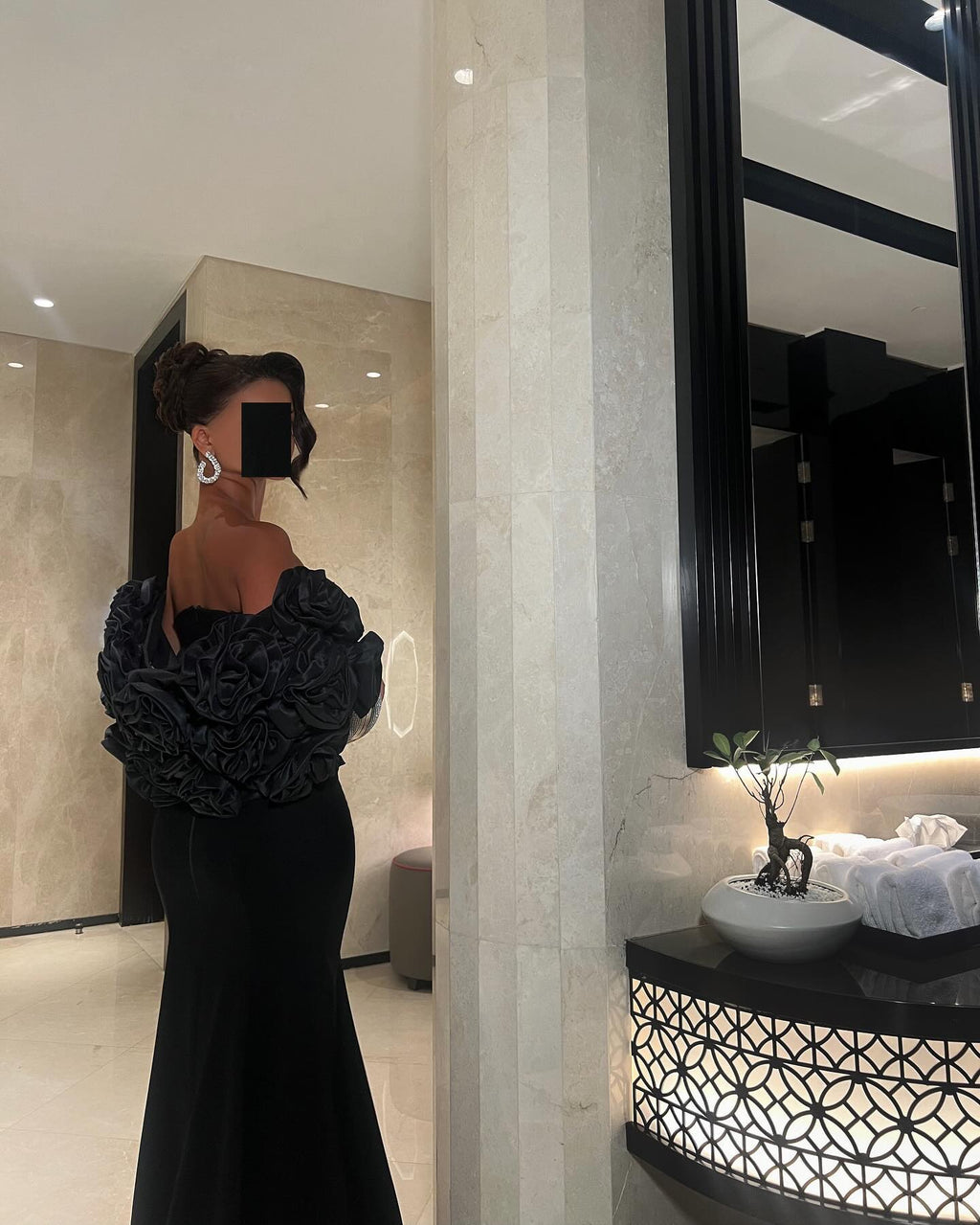 Elegant 3D Floral Black Mermaid Evening Dress SF115