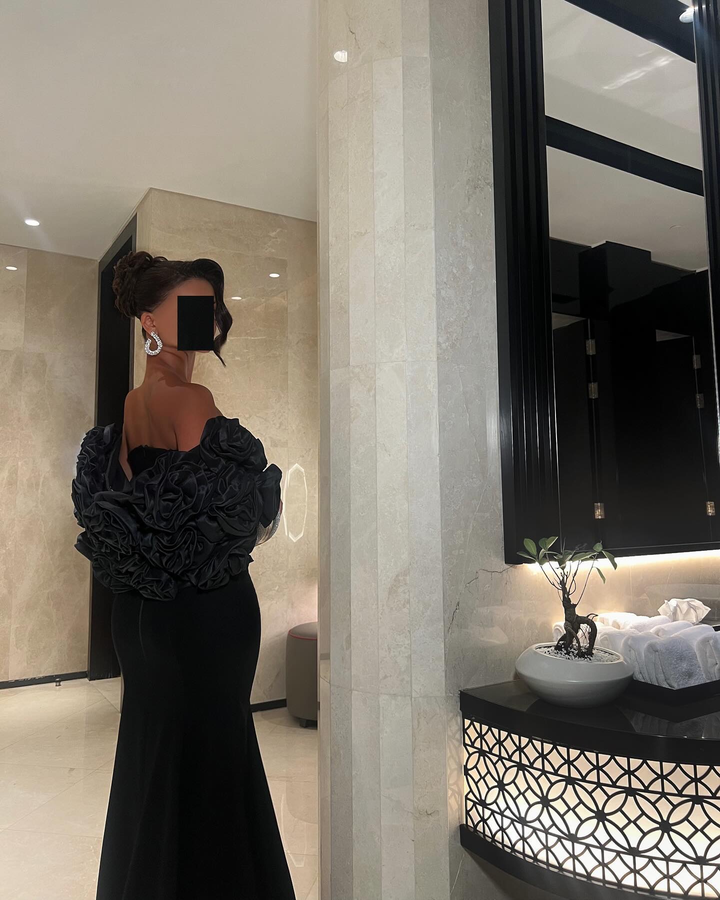 Elegant 3D Floral Black Mermaid Evening Dress SF115