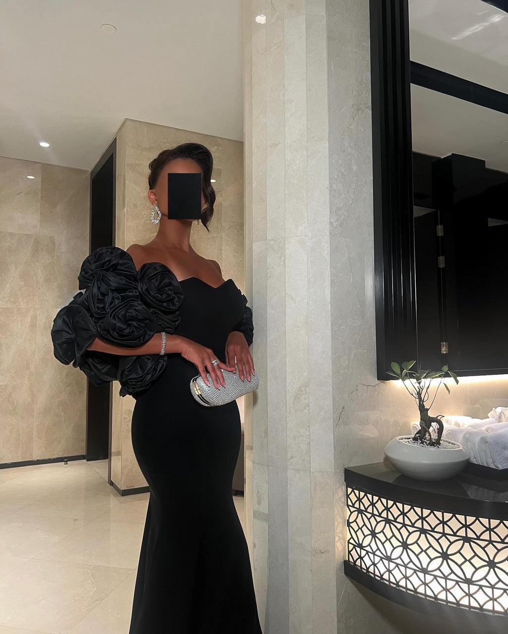 Elegant 3D Floral Black Mermaid Evening Dress SF115