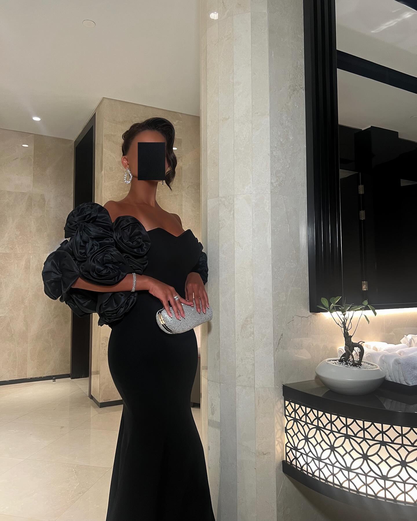 Elegant 3D Floral Black Mermaid Evening Dress SF115