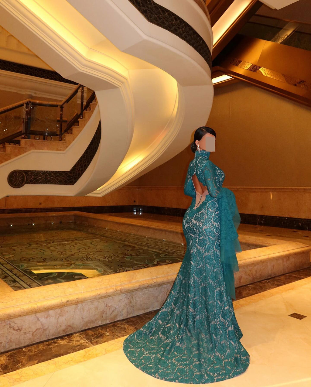 Luxury Green Long Sleeves Mermaid Evening Dress SF164