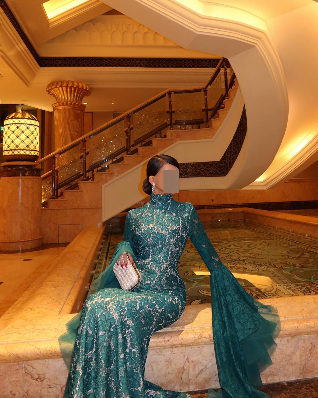 Luxury Green Long Sleeves Mermaid Evening Dress SF164