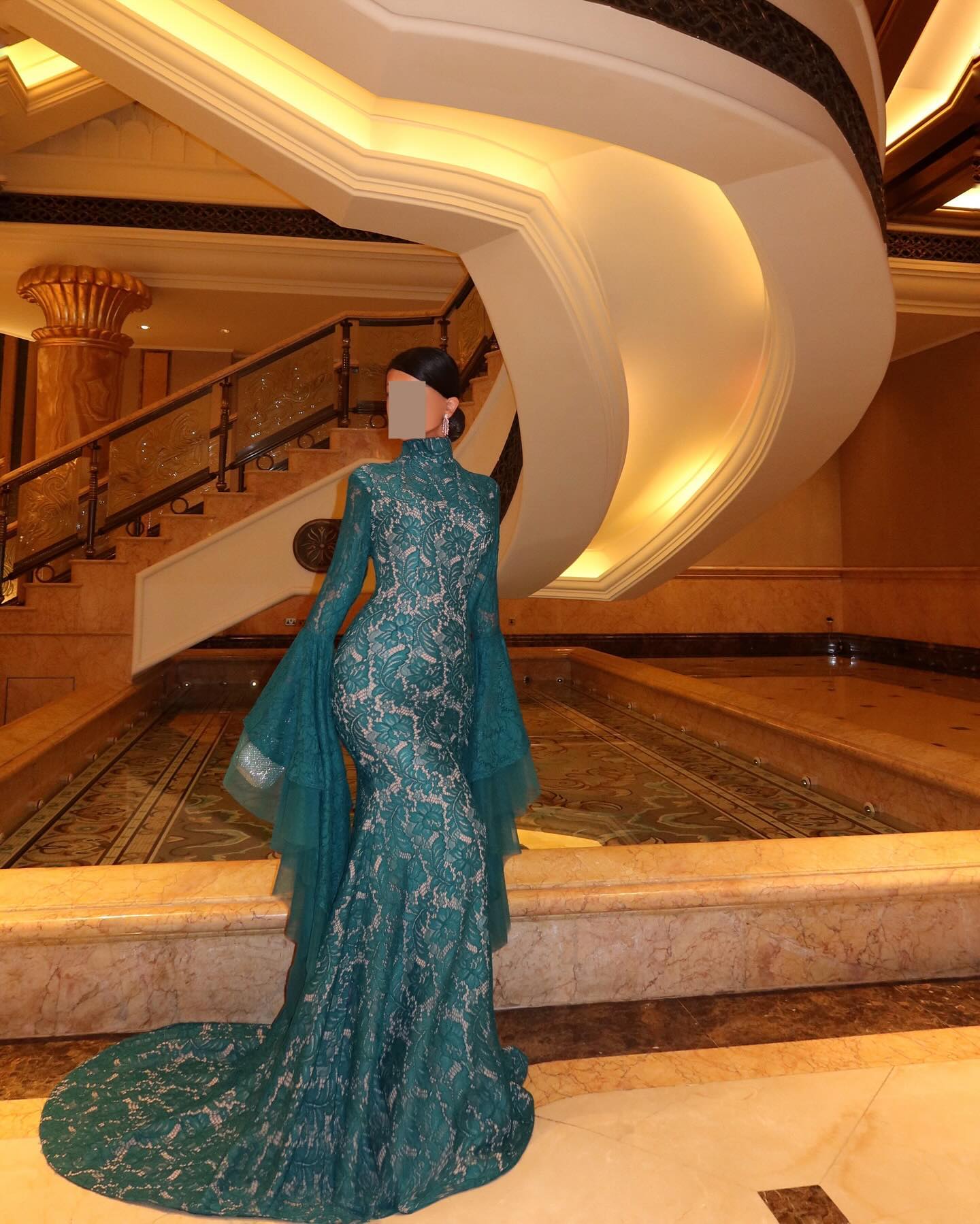 Luxury Green Long Sleeves Mermaid Evening Dress SF164