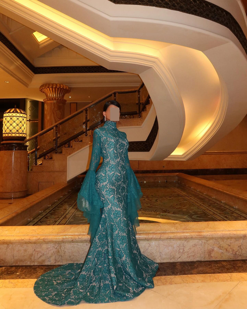 Luxury Green Long Sleeves Mermaid Evening Dress SF164
