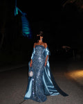 Luxury Turquoise Blue Sequined Evening Dress with Cape SF165