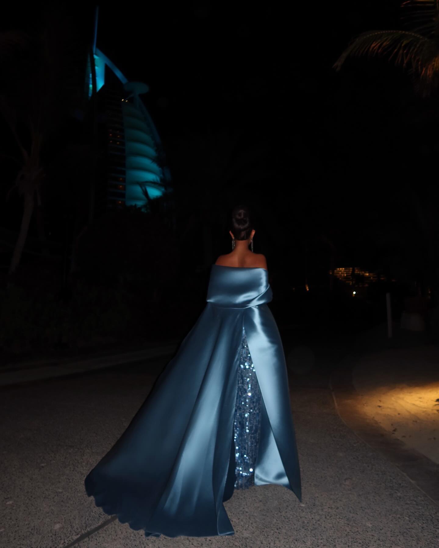 Luxury Turquoise Blue Sequined Evening Dress with Cape SF165