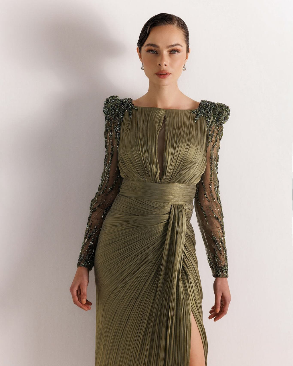 Luxury Beaded Long Sleeves Evening Dress with Overskirt SF410