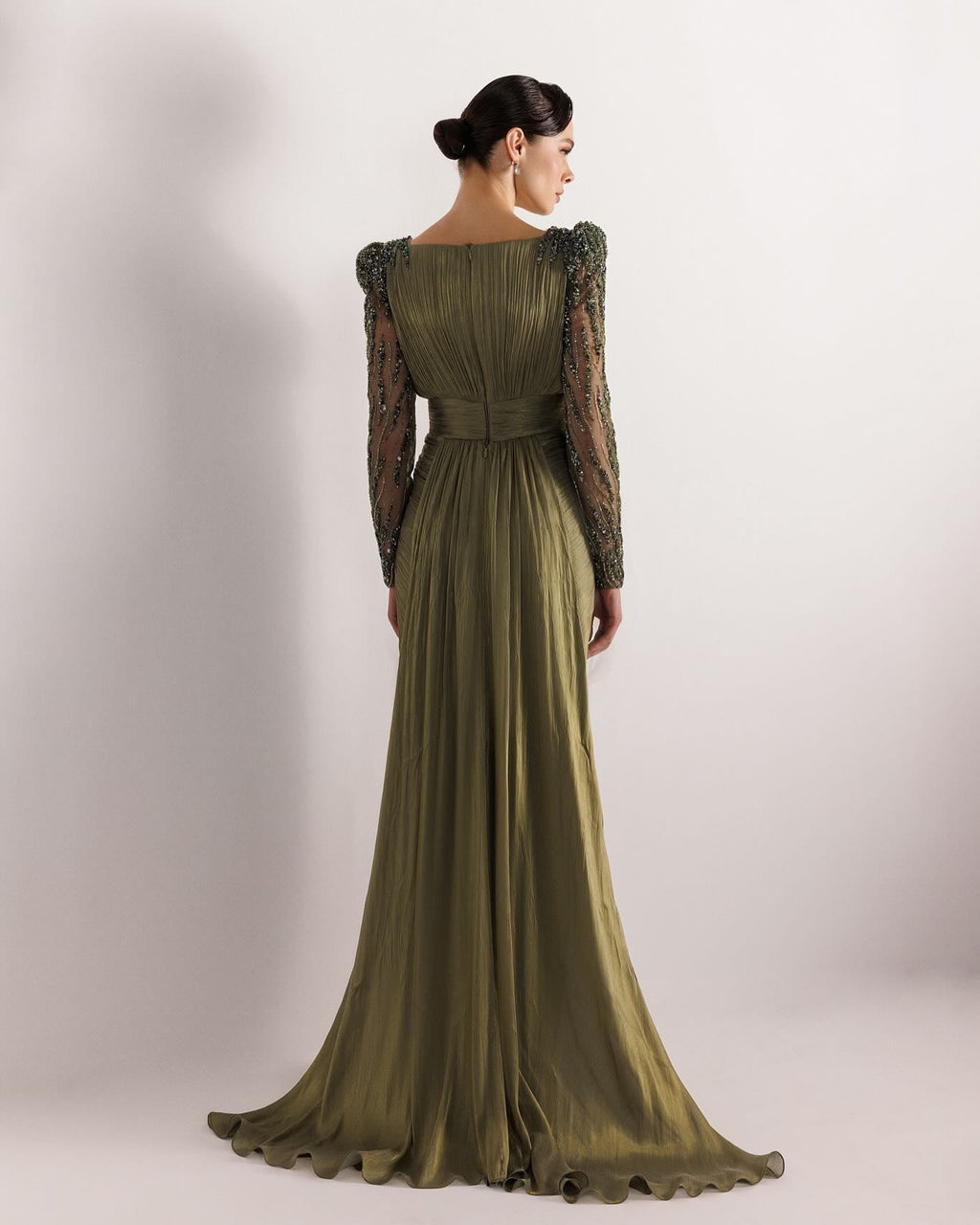 Luxury Beaded Long Sleeves Evening Dress with Overskirt SF410