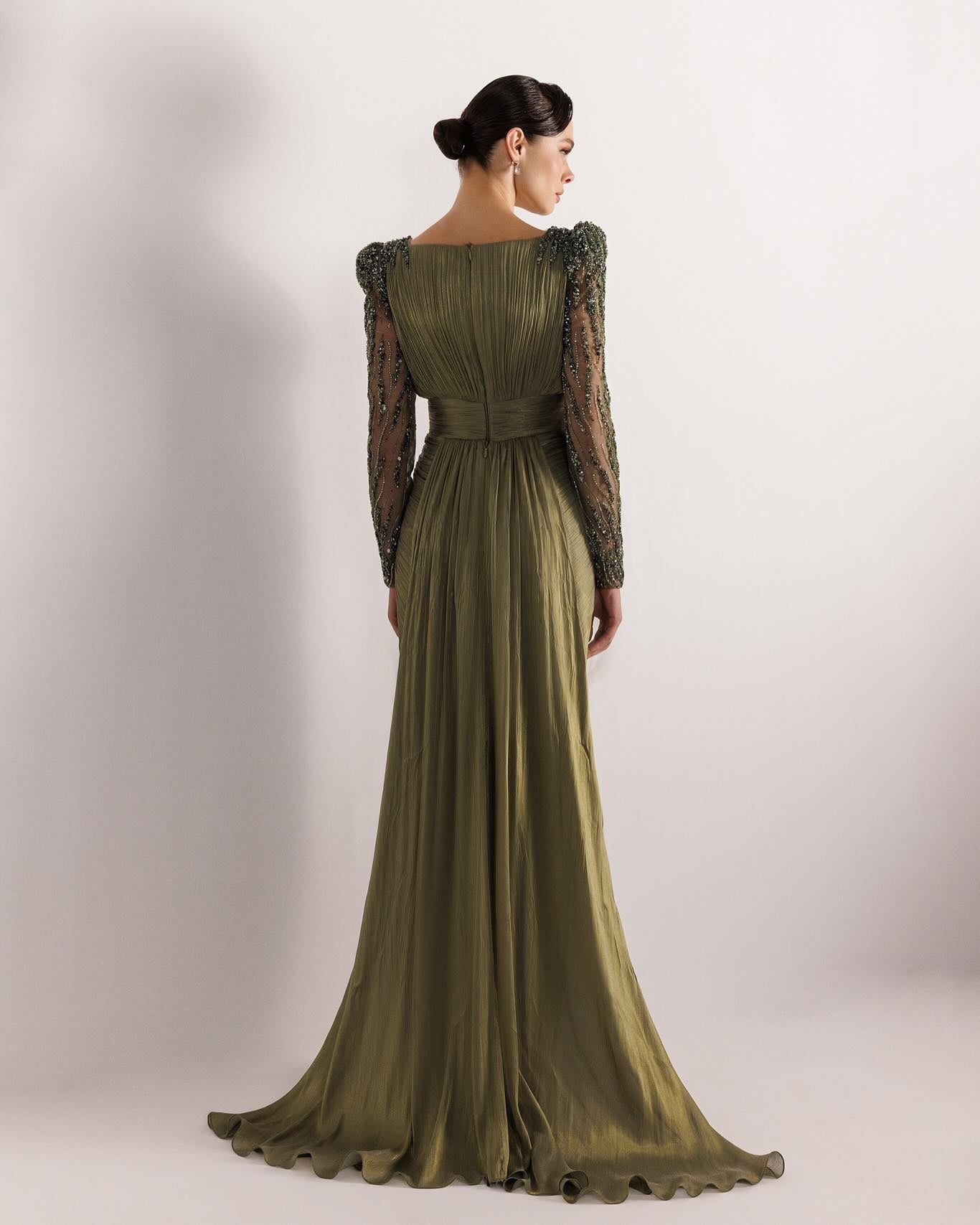 Luxury Beaded Long Sleeves Evening Dress with Overskirt SF410