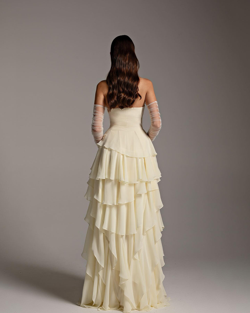 Elegant Yellow Strapless Ruffles Evening Dress SF256