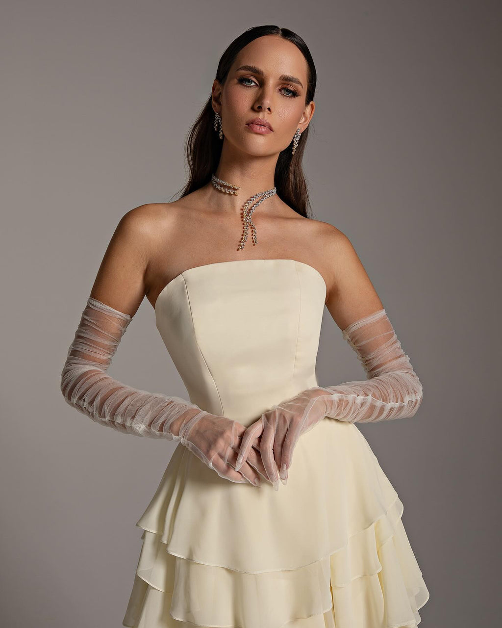 Elegant Yellow Strapless Ruffles Evening Dress SF256