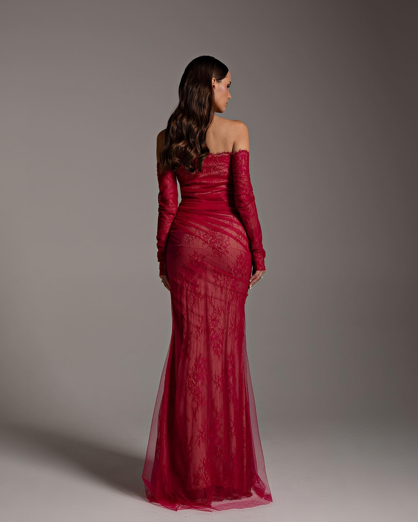 Elegant Strapless Red Long Sleeves Mermaid Evening Dress SF257