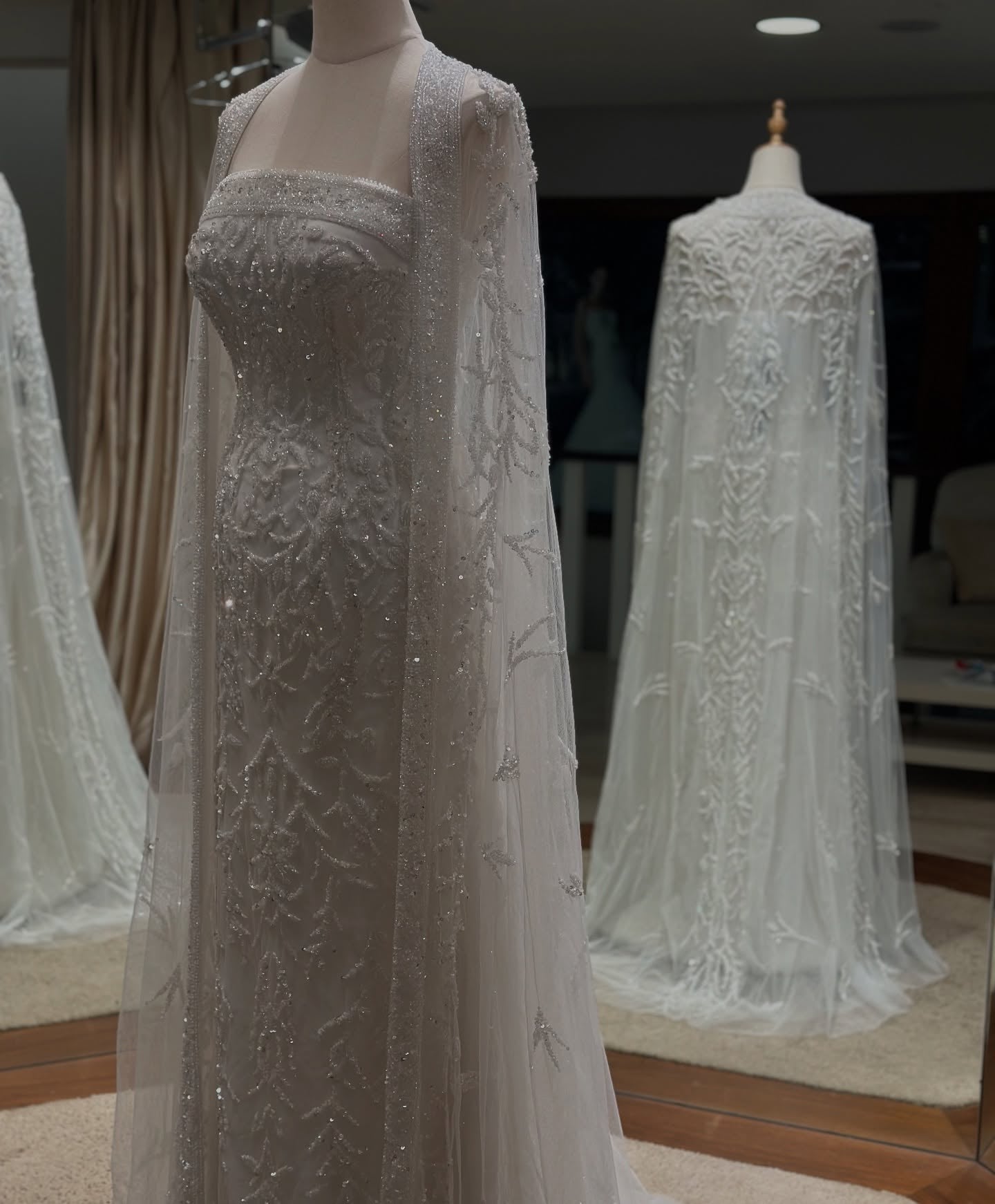 Luxury Crystal Pink Evening Dress with Cape SS393