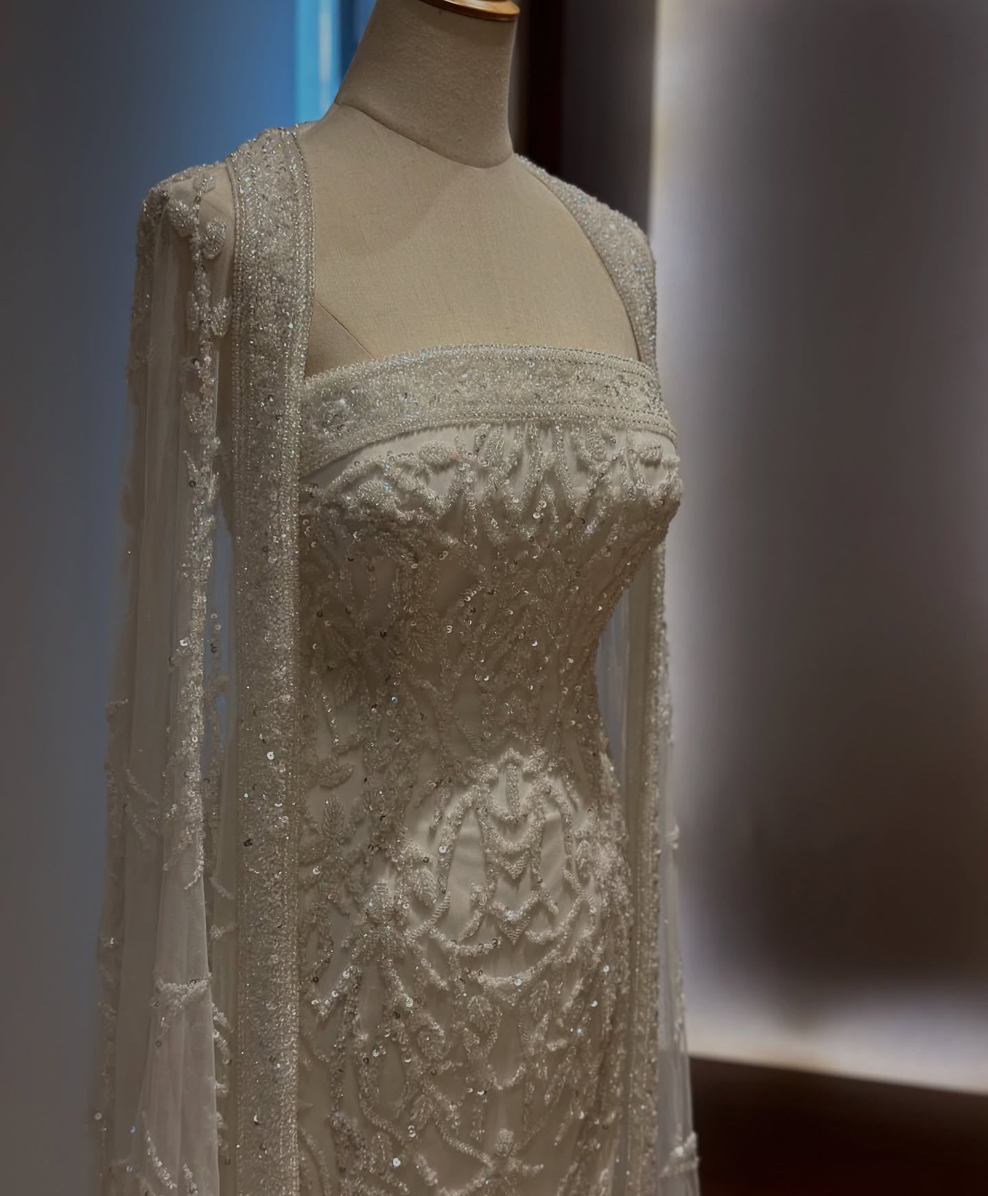 Luxury Crystal Pink Evening Dress with Cape SS393