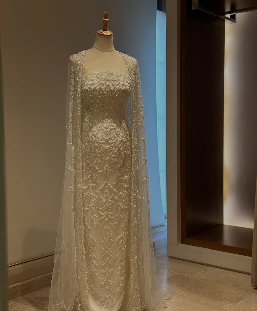 Luxury Crystal Pink Evening Dress with Cape SS393