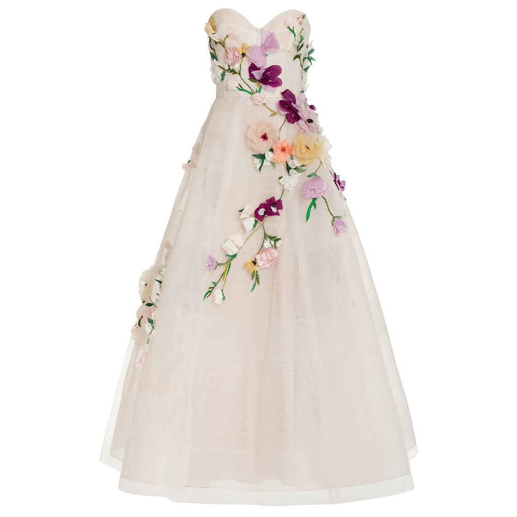 Elegant 3D Flowers Khaki A-line Midi Evening Dress SS334