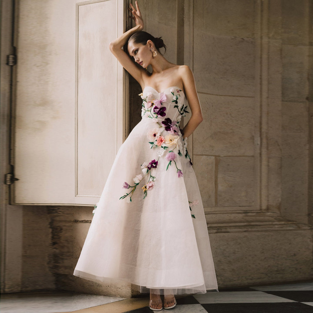 Elegant 3D Flowers Khaki A-line Midi Evening Dress SS334