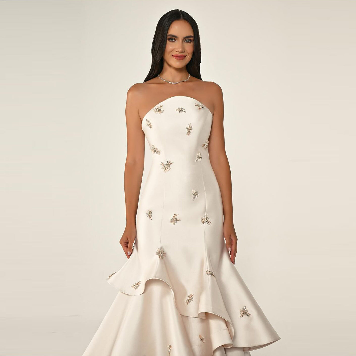 Glamorous Strapless Lilac Tiered Ruffled Mermaid Evening Dress SF587
