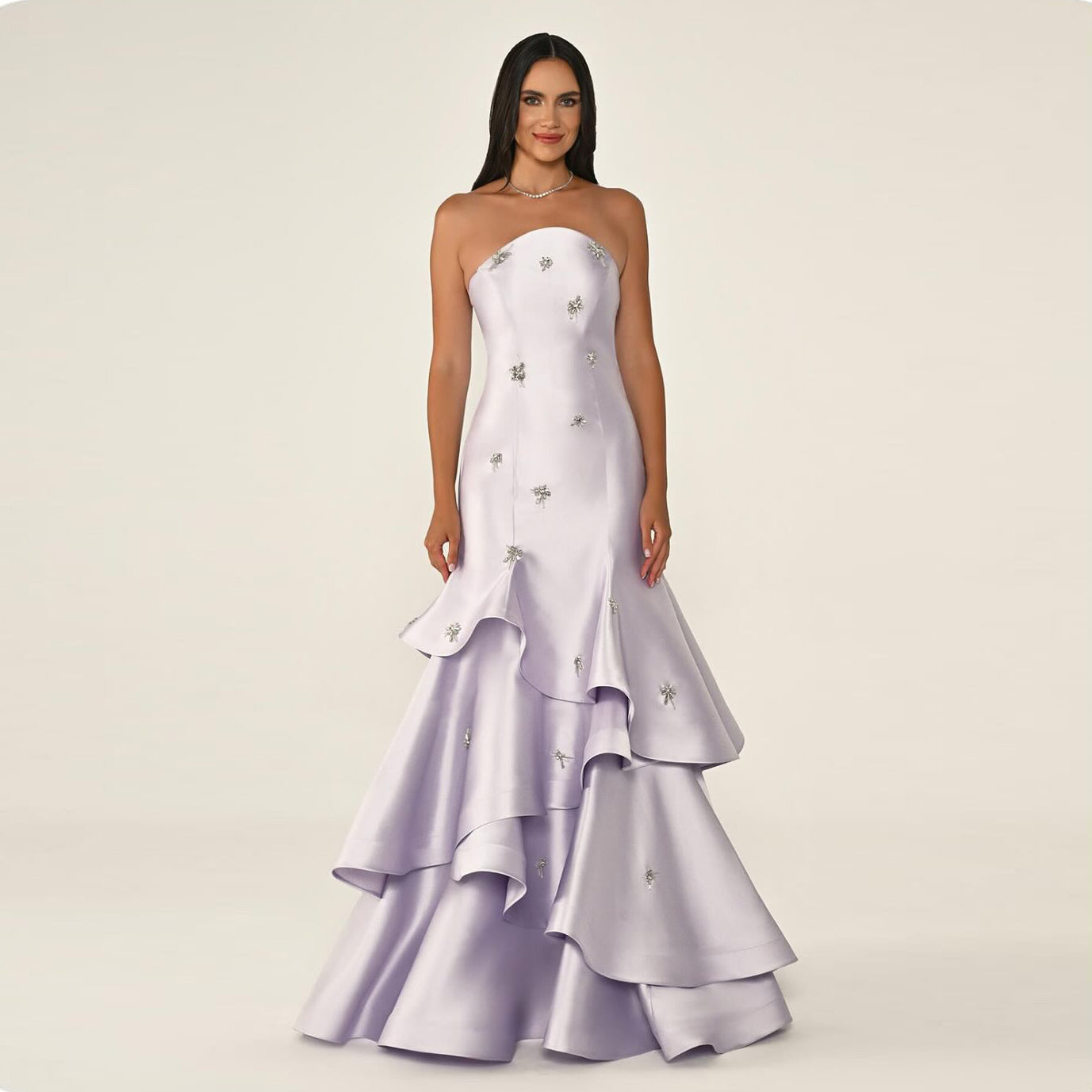 Glamorous Strapless Lilac Tiered Ruffled Mermaid Evening Dress SF587
