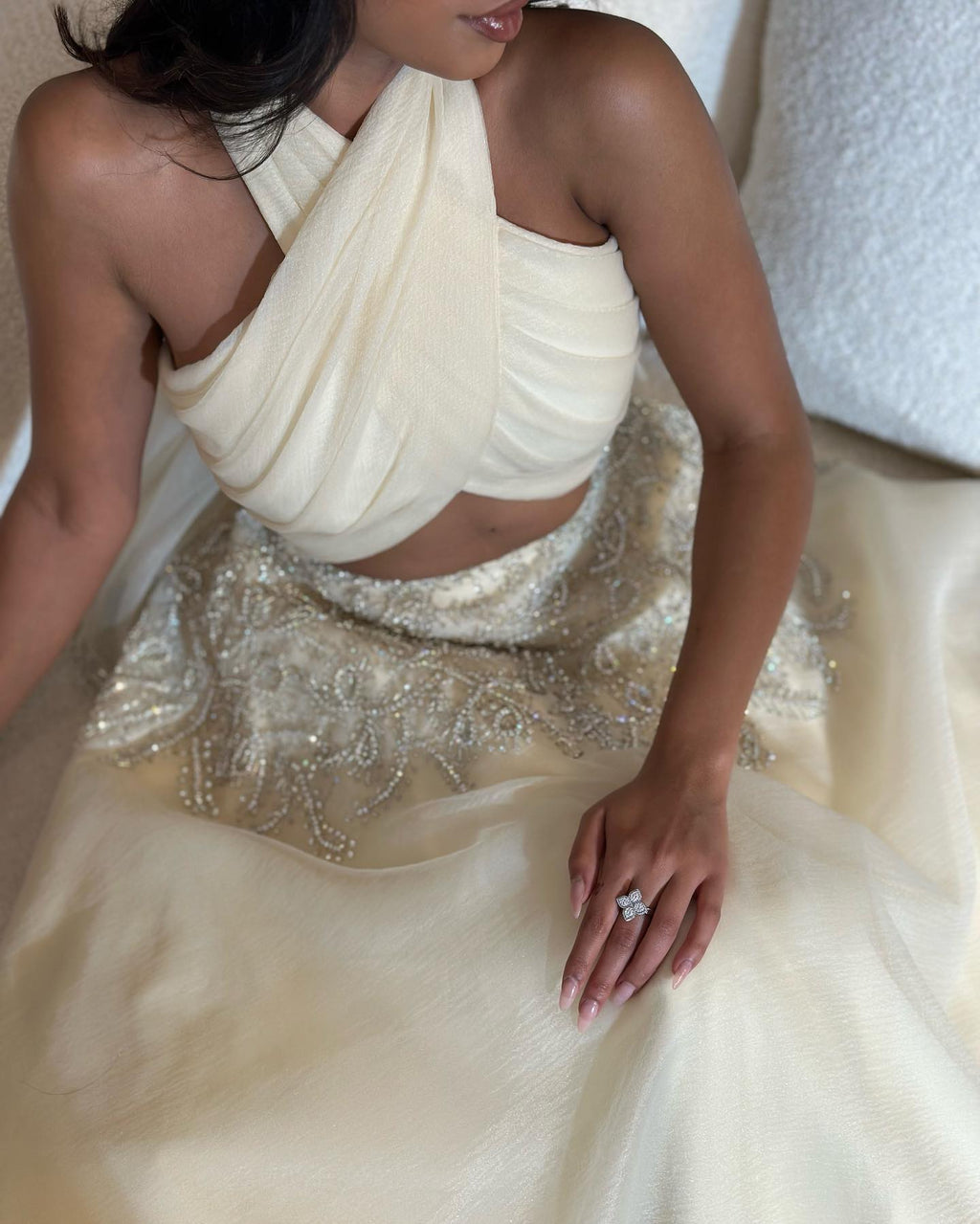 Sexy Beaded Beige Halter A-Line Sleeveless Evening Dress SS444