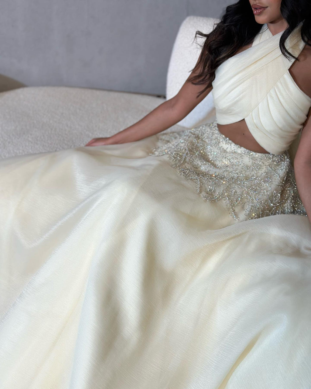 Sexy Beaded Beige Halter A-Line Sleeveless Evening Dress SS444