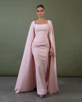 Graceful Bataeu Pink Draped Evening Dress with Cape Sleeve SF518