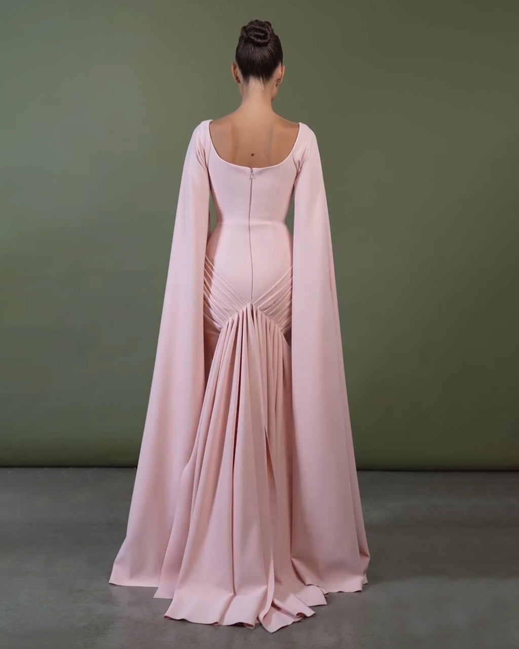 Graceful Bataeu Pink Draped Evening Dress with Cape Sleeve SF518