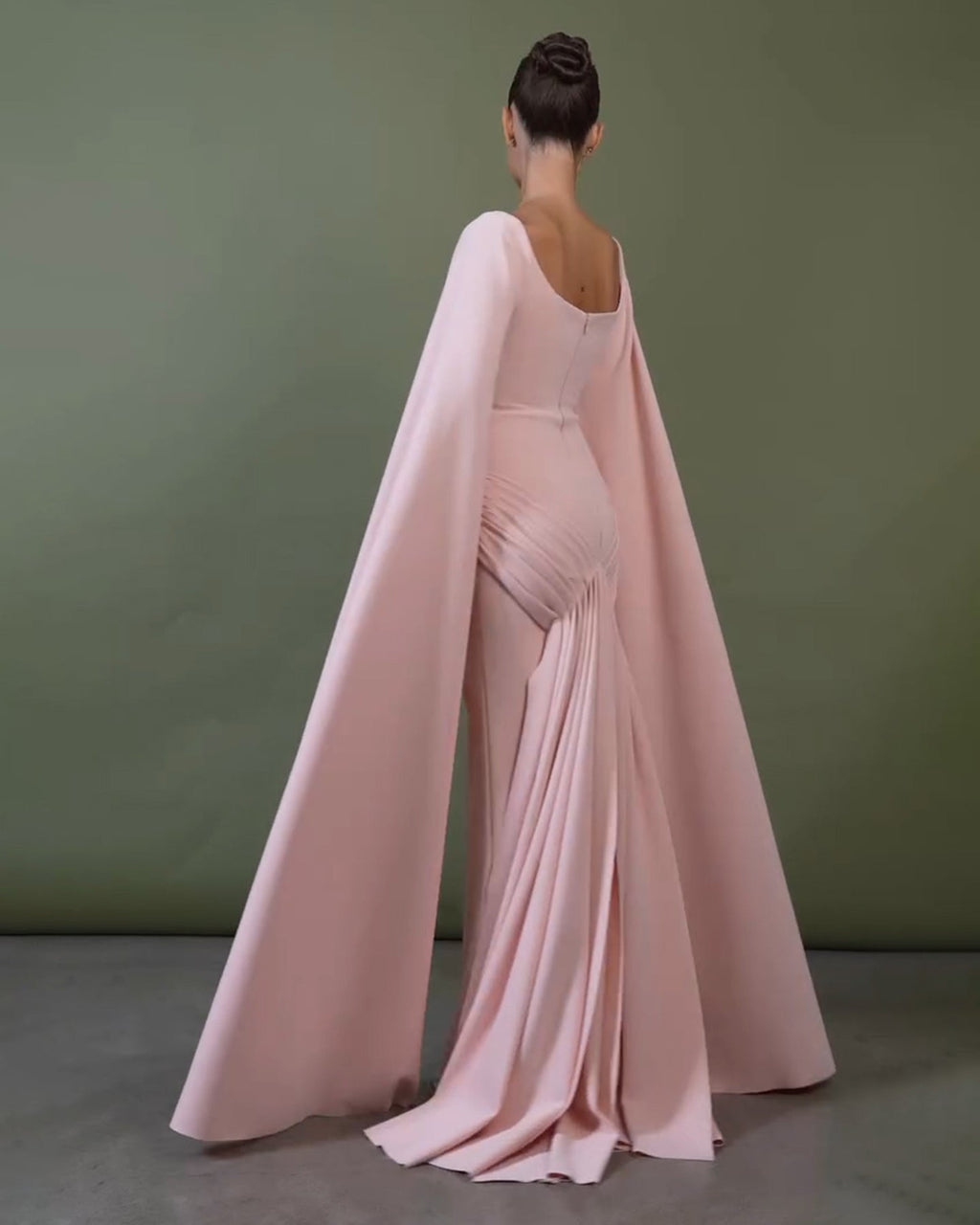 Graceful Bataeu Pink Draped Evening Dress with Cape Sleeve SF518