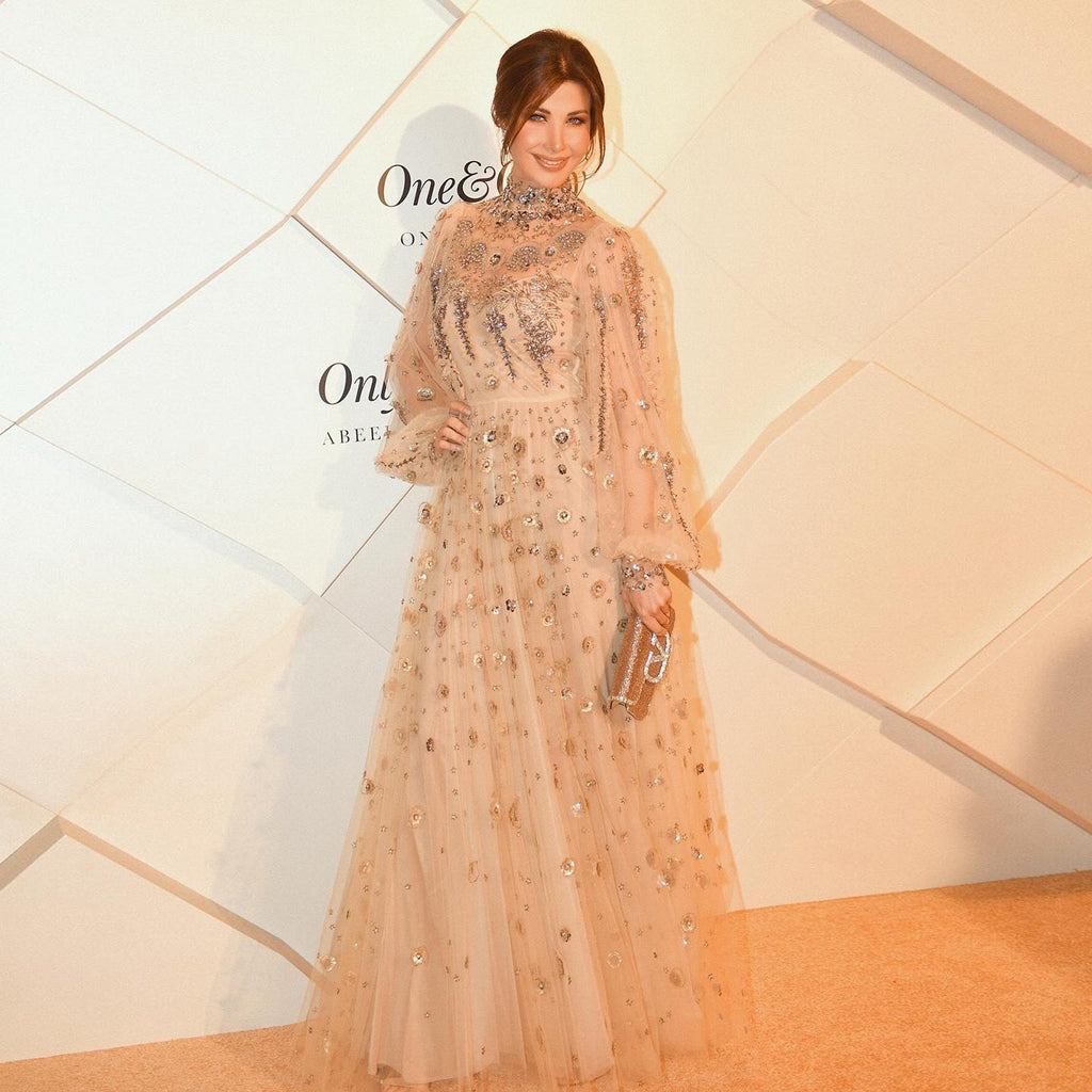 Elegant Champagne Evening Dress with Long Sleeves SS223