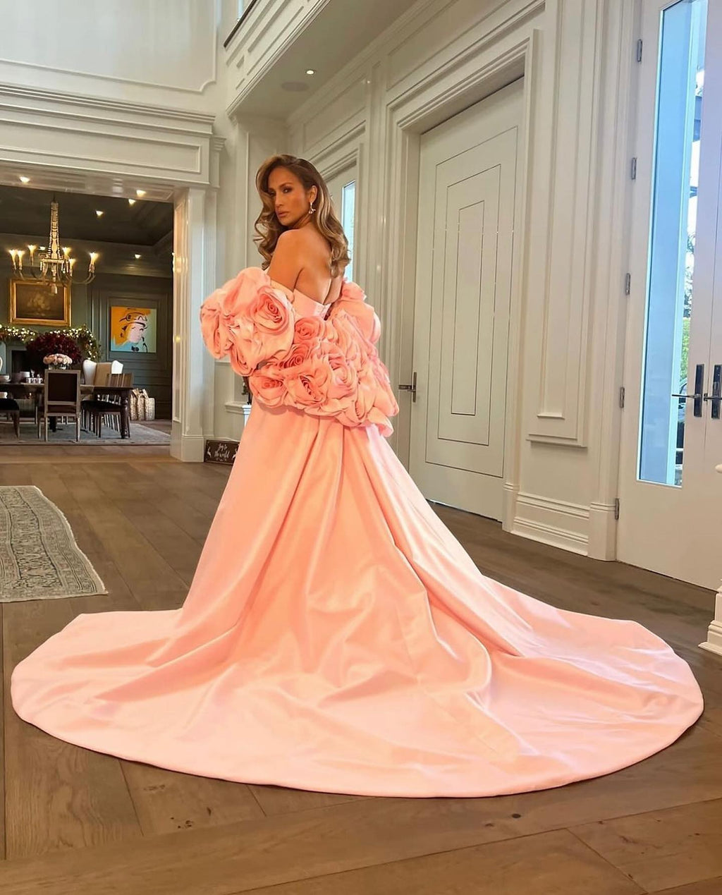 Glamorous 3D Floral Pink Evening Dress with Overskirt SF346