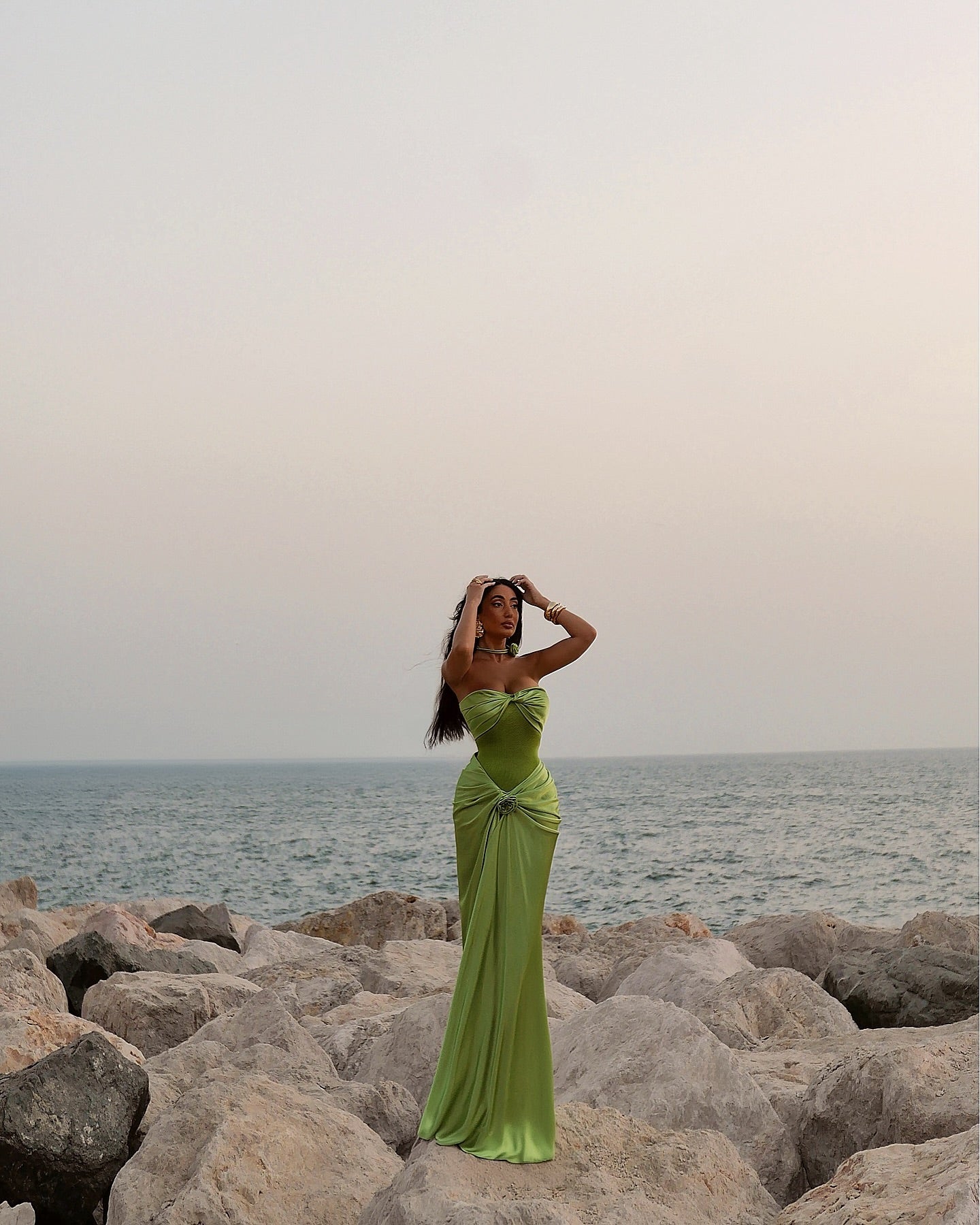 Elegant Green 3D Floral Mermaid Pleats Evening Dress SF532
