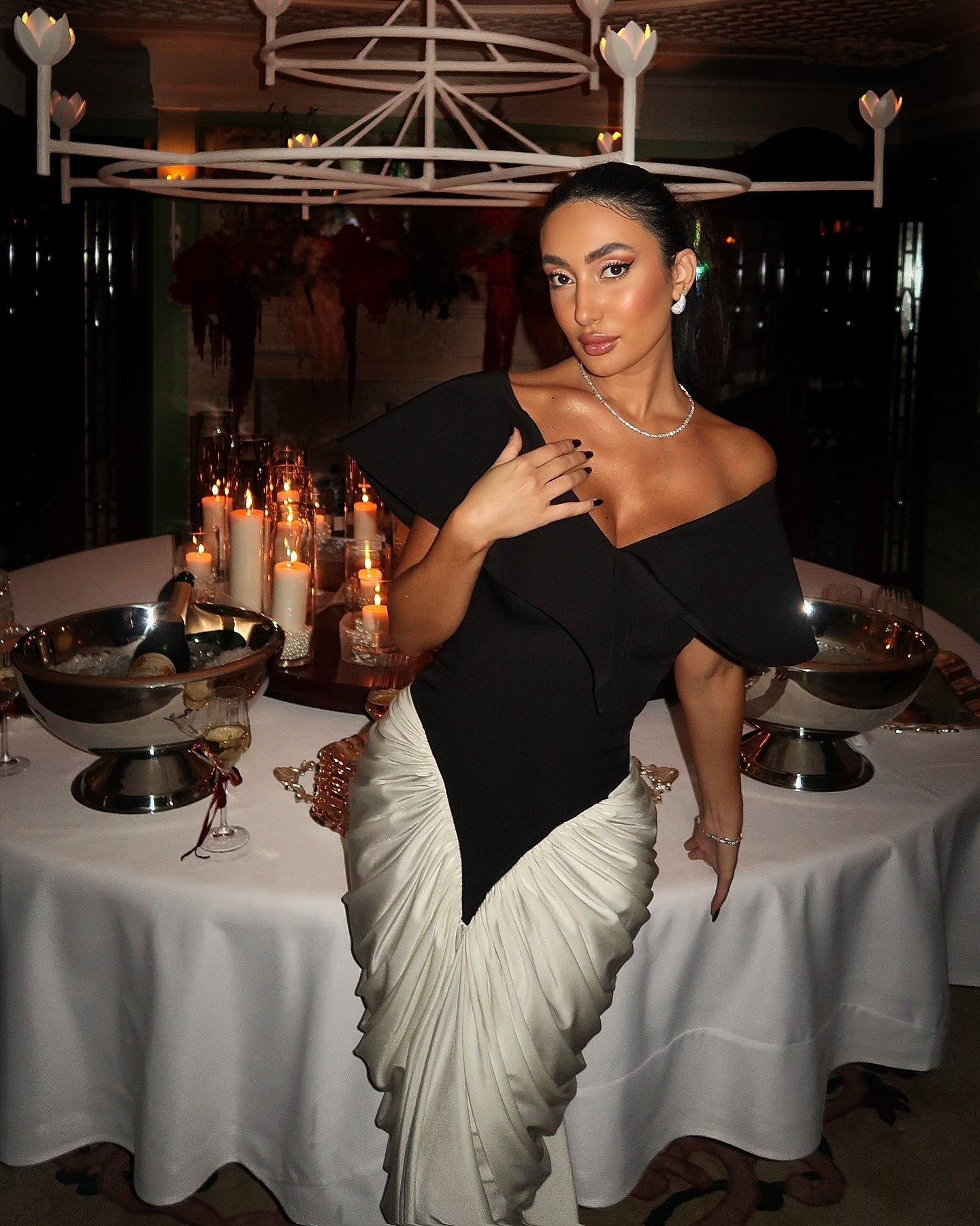 Elegant White&Black Off Shoulder Mermaid Evening Dress SF531