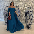 Elegant Blue Off-Shoulder Long Sleeves Evening Dress SF073