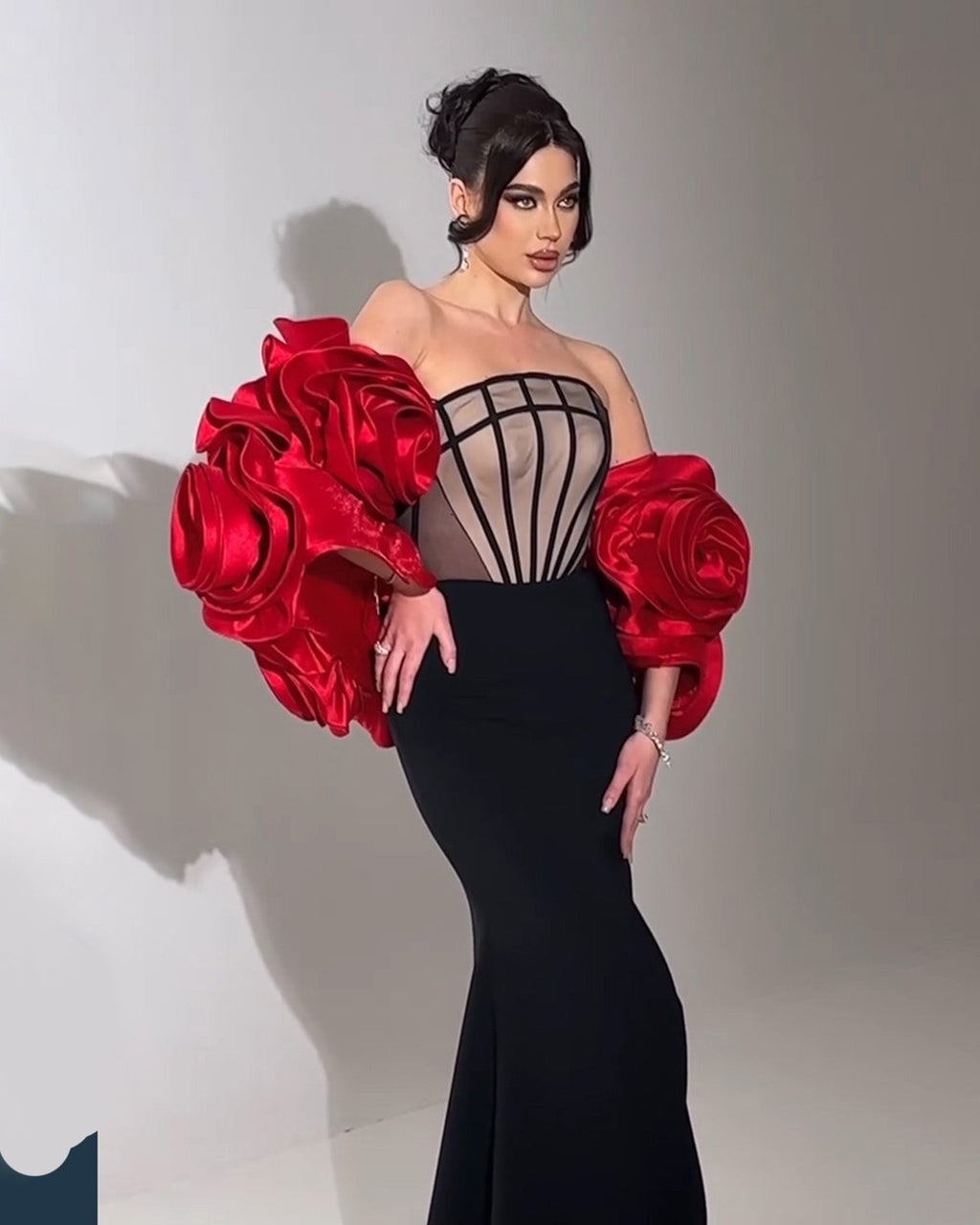 Luxury Burgundy Strapless 3D Floral Evening Dress SF185
