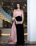 Elegant Strapless Pink&Black Evening Dress with Overskirt SF594