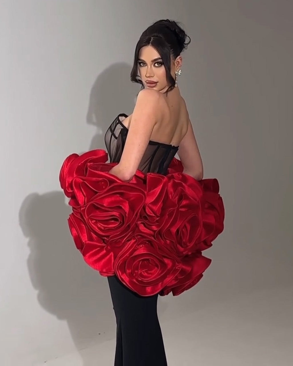 Luxury Burgundy Strapless 3D Floral Evening Dress SF185