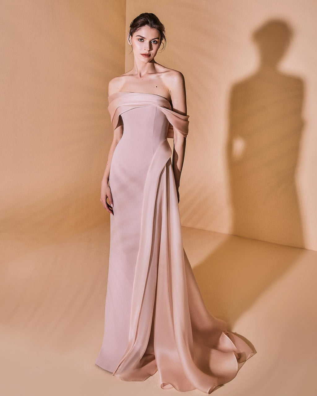 Elegant Pink Off Shoulder Evening Dress with Overskirt SF370