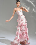 Elegant Pink 3D Flowers Strapless Evening Dress SF025