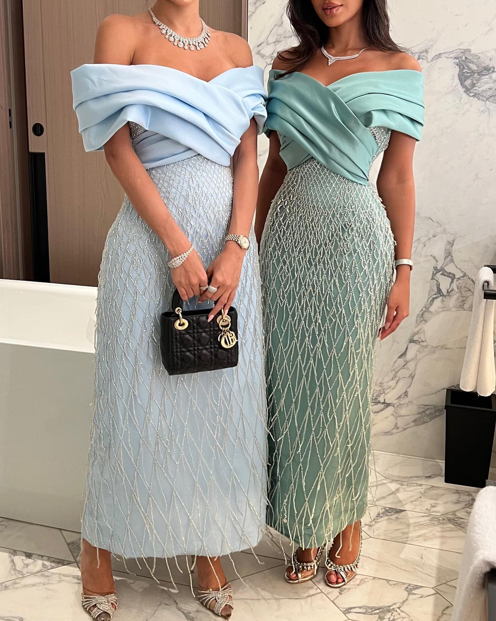 Elegant Tassel Sage Green Off Shoulder Evening Dress SS667
