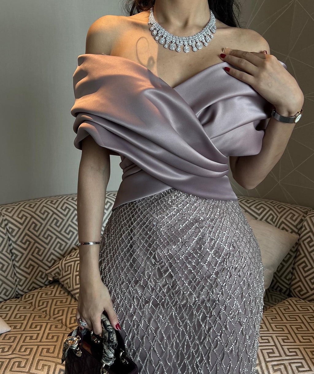 Elegant Tassel Sage Green Off Shoulder Evening Dress SS667