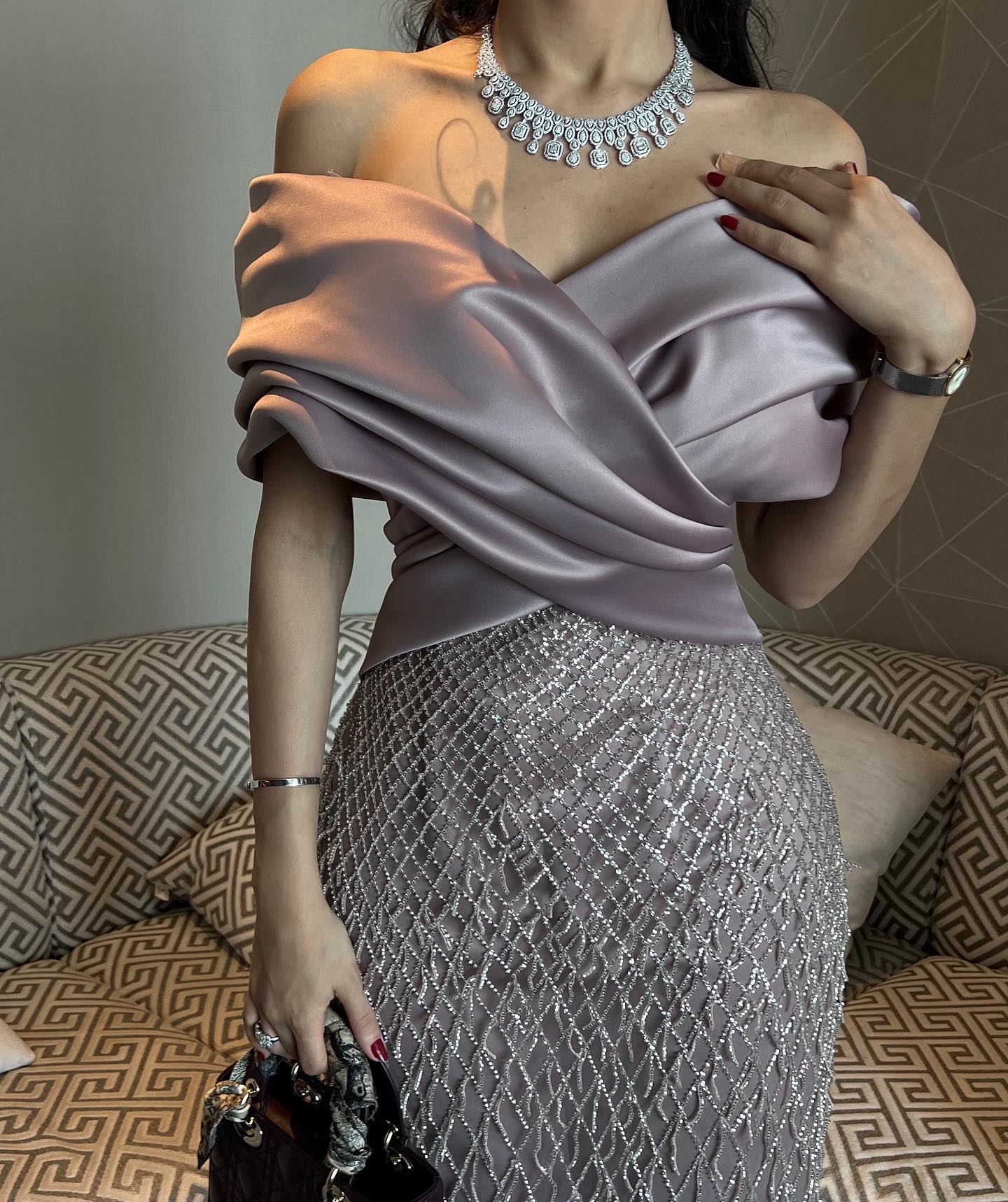 Elegant Tassel Sage Green Off Shoulder Evening Dress SS667
