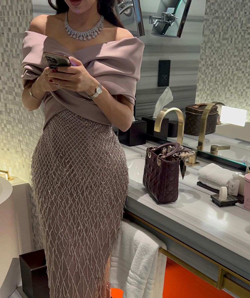 Elegant Tassel Sage Green Off Shoulder Evening Dress SS667