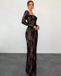 Elegant Long Sleeves Black Sheath Lace Evening Dress SF598