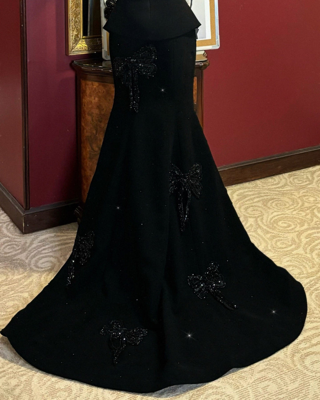 Stunning Strapless Black Evening Dress with Butterfly Beaded SF517