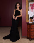 Stunning Strapless Black Evening Dress with Butterfly Beaded SF517