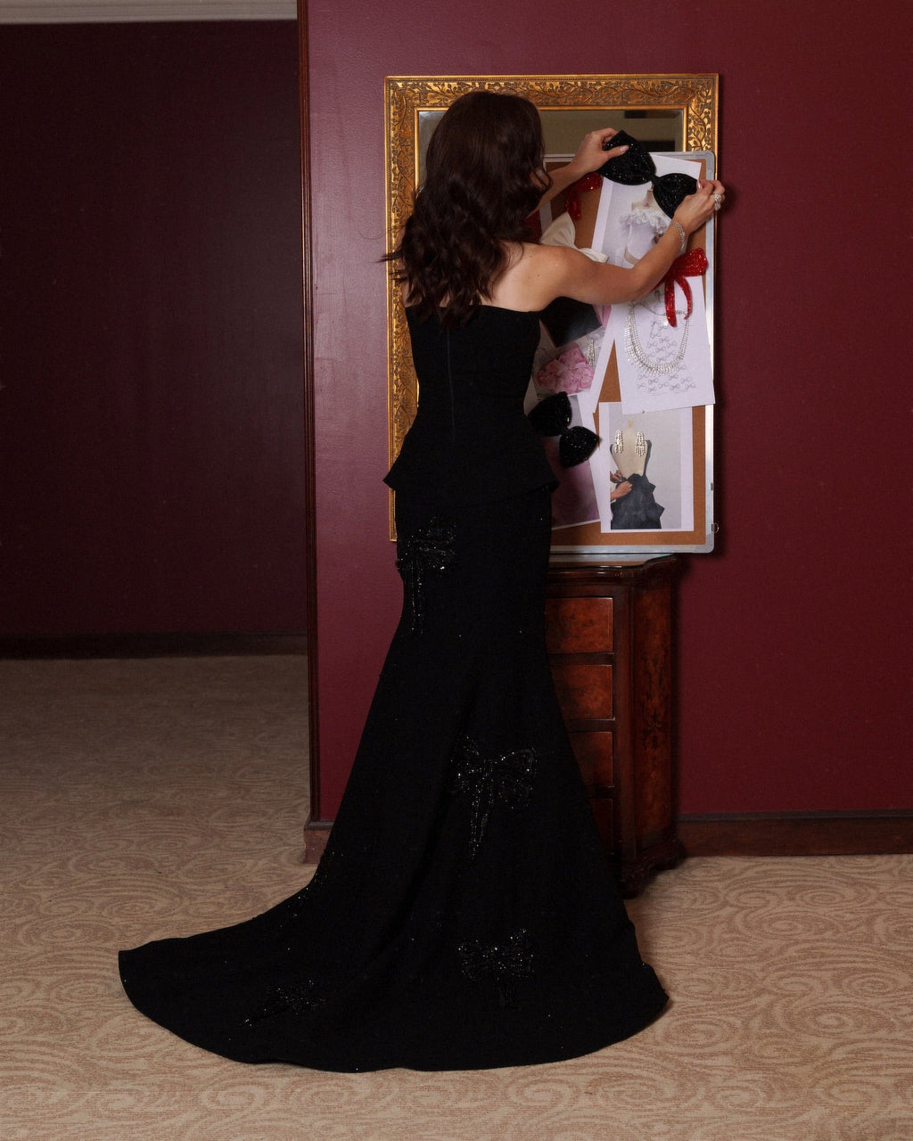 Stunning Strapless Black Evening Dress with Butterfly Beaded SF517